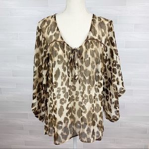 Leopard Print Top w/High-Low Hem & Bell Sleeves